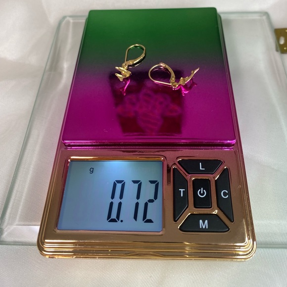 14K YELLOW GOLD dolphin dangle dainty earrings REAL GOLD 1” - Picture 9 of 10